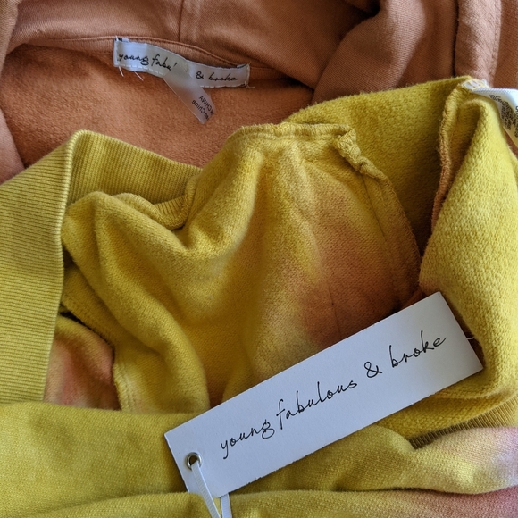 Young Fabulous & Broke Pullover Hooded Cowl  Pockets Tie Dye Orange Pink L NWT - Picture 16 of 16